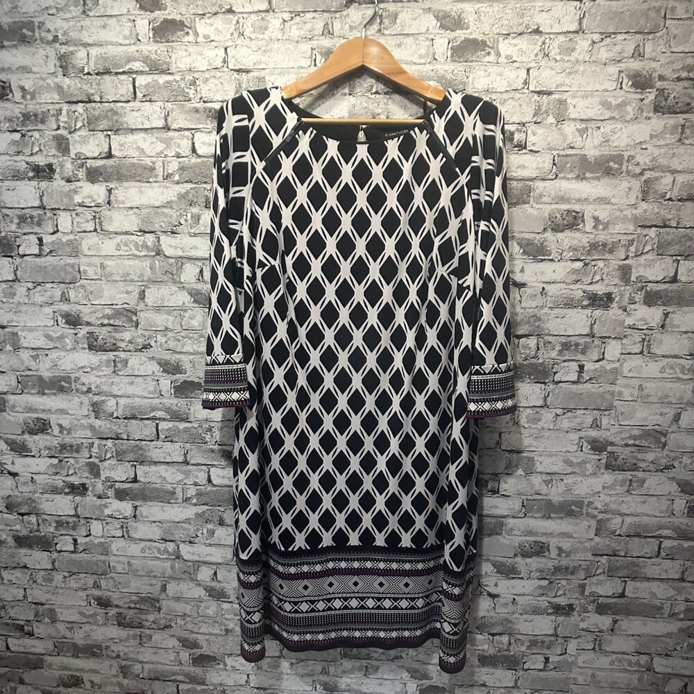 EUC 41 Hawthorn Whie Black Pattern Dress 3/4 Sleeve Size 2X